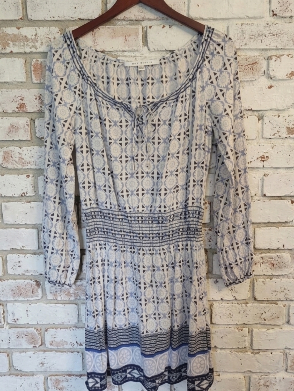 Max Studio Blue White Printed Smocked Waist Dress Size Medium